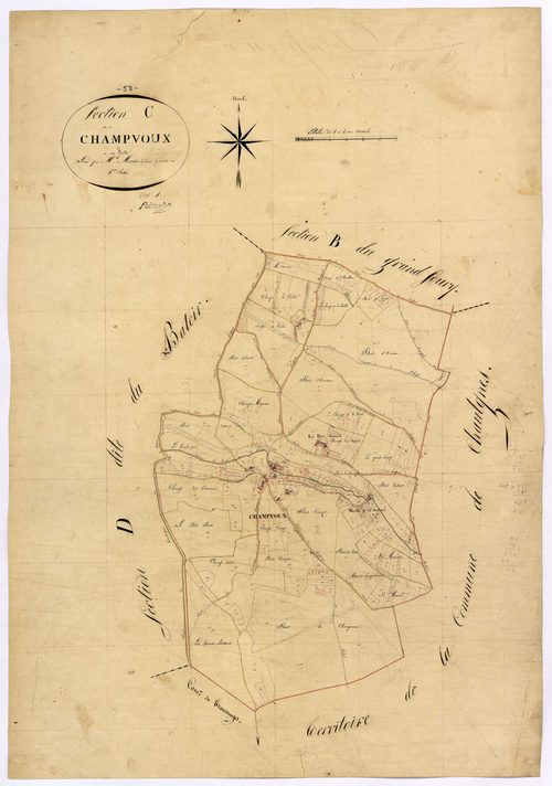 Champvoux, cadastre ancien : plan parcellaire de la section C dite de Champvoux