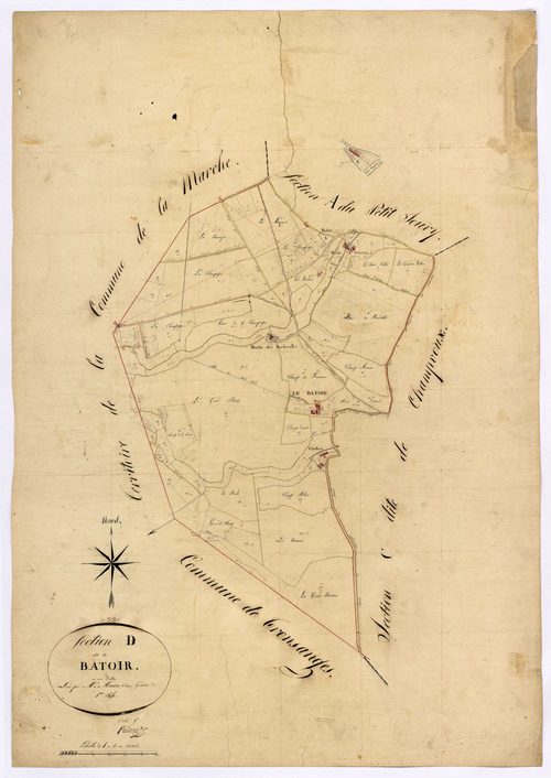 Champvoux, cadastre ancien : plan parcellaire de la section D dite du Batoir