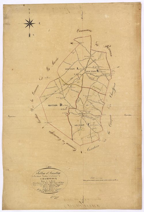 Champvoux, cadastre ancien : tableau d'assemblage