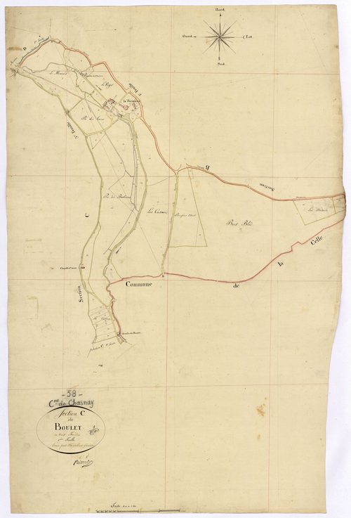 Chasnay, cadastre ancien : plan parcellaire de la section C dite du Boulet, feuille 1