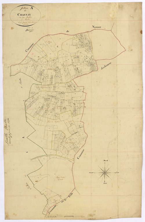 Chasnay, cadastre ancien : plan parcellaire de la section A dite de Chasnay, feuille 2