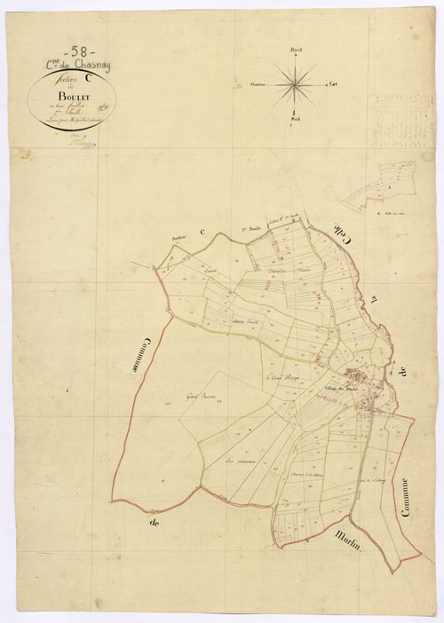 Chasnay, cadastre ancien : plan parcellaire de la section C dite du Boulet, feuille 2