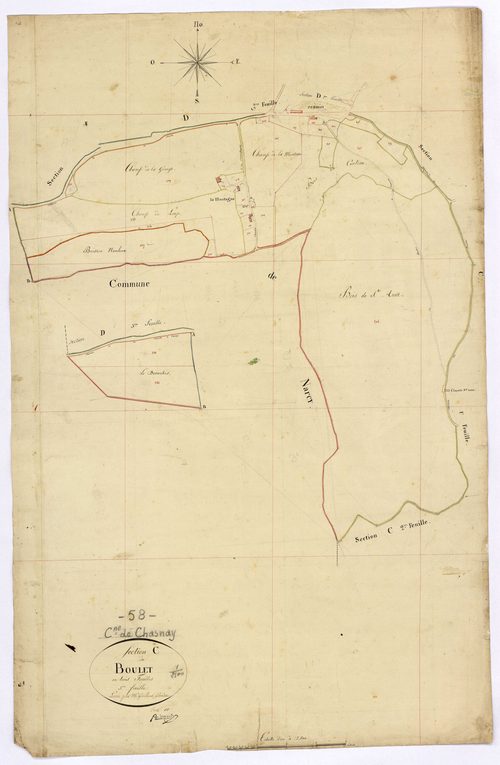 Chasnay, cadastre ancien : plan parcellaire de la section C dite du Boulet, feuille 3