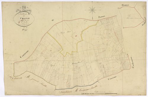 Chasnay, cadastre ancien : plan parcellaire de la section A dite de Chasnay, feuille 3