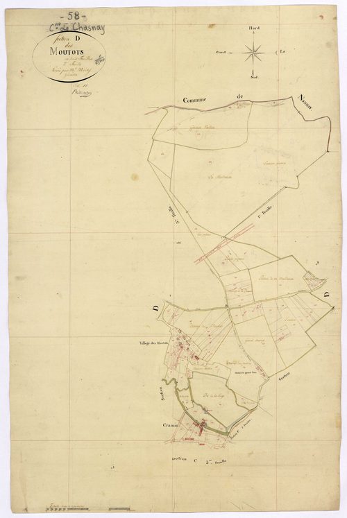 Chasnay, cadastre ancien : plan parcellaire de la section D dite des Moutots, feuille 2