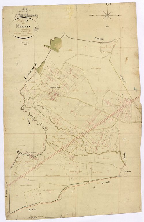 Chasnay, cadastre ancien : plan parcellaire de la section D dite des Moutots, feuille 3