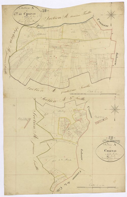 Chasnay, cadastre ancien : plan parcellaire de la section A dite de Chasnay, feuille 4