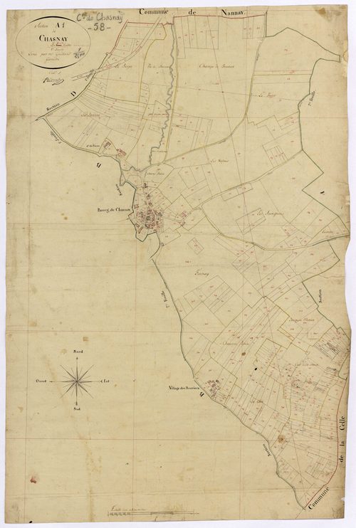 Chasnay, cadastre ancien : plan parcellaire de la section A dite de Chasnay, feuille 1
