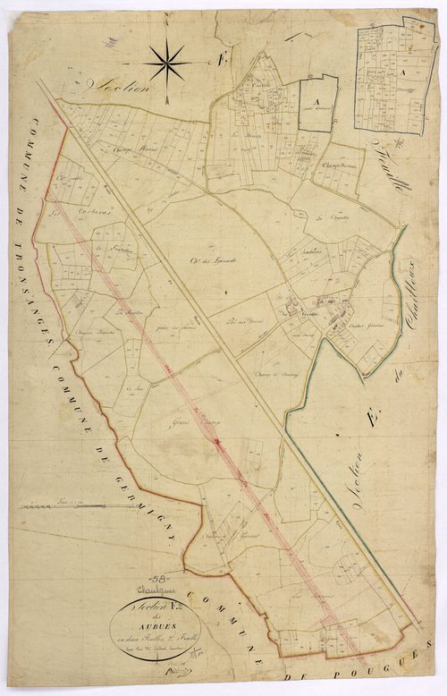 Chaulgnes, cadastre ancien : plan parcellaire de la section F dite des Aubues, feuille 2
