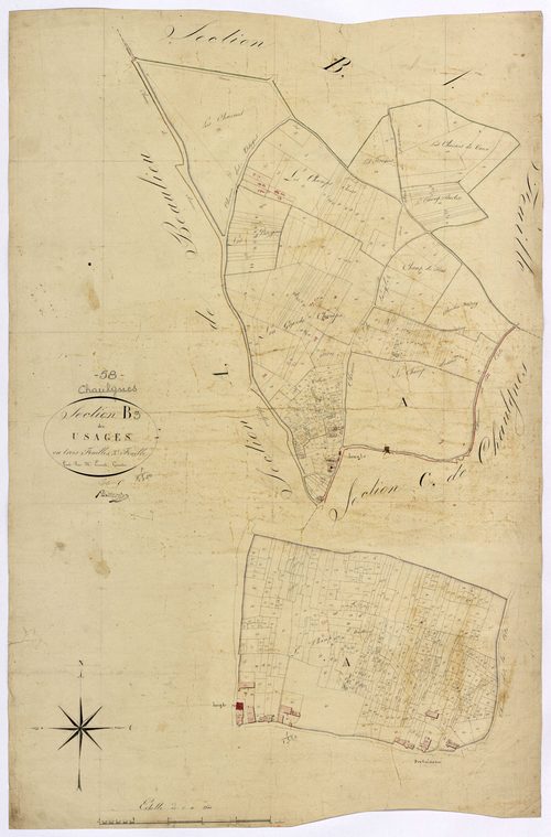 Chaulgnes, cadastre ancien : plan parcellaire de la section B dite des Usages, feuille 3
