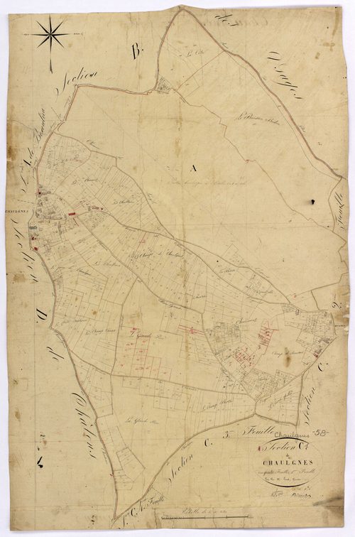 Chaulgnes, cadastre ancien : plan parcellaire de la section C dite de Chaulgnes, feuille 1