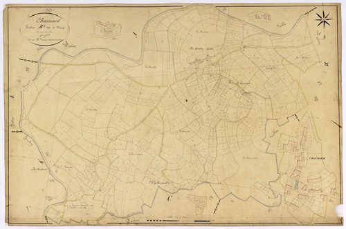 Chaumard, cadastre ancien : plan parcellaire de la section B dite du Bourg, feuille 1