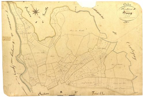 Chitry-les-Mines, cadastre ancien : plan parcellaire de la section B dite du Bourg, feuille 1