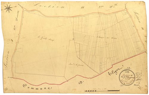 Ciez, cadastre ancien : plan parcellaire de la section H dite de Ville Généray, feuille 1