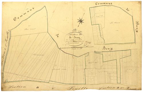 Ciez, cadastre ancien : plan parcellaire de la section D dite de Jussy, feuille 1