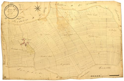 Ciez, cadastre ancien : plan parcellaire de la section E dite de Vrillon, feuille 1