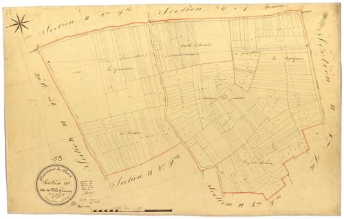 Ciez, cadastre ancien : plan parcellaire de la section H dite de Ville Généray, feuille 3
