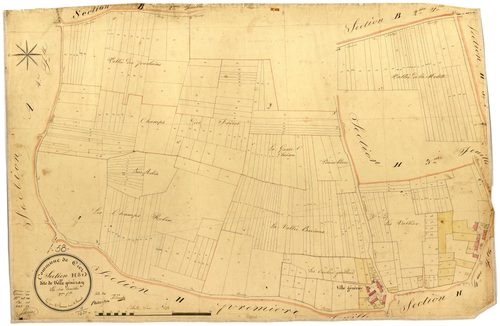 Ciez, cadastre ancien : plan parcellaire de la section H dite de Ville Généray, feuille 2