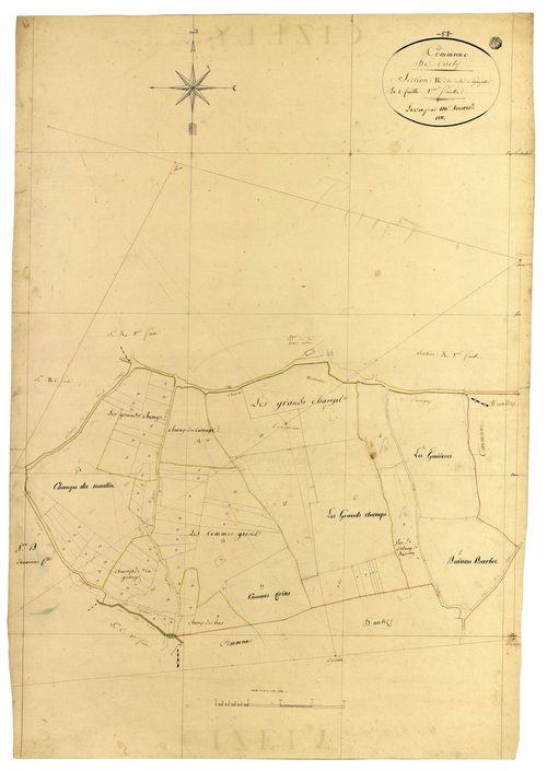 Cizely, cadastre ancien : plan parcellaire de la section B dite de la Séganjotte, feuille 1
