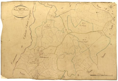 Corancy, cadastre ancien : plan parcellaire de la section D dite de Vouchot, feuille 2
