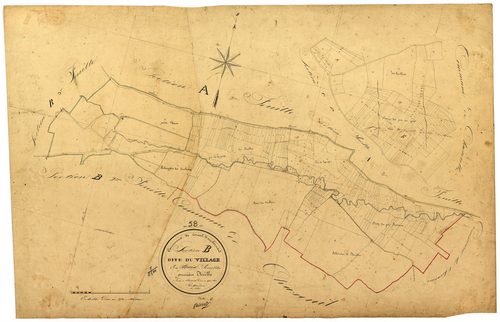 Corvol-d'Embernard, cadastre ancien : plan parcellaire de la section B dite du Village, feuille 1