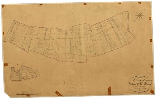 Corvol-l'Orgueilleux, cadastre ancien : plan parcellaire de la section C dite du Bourg, feuille 1, développement