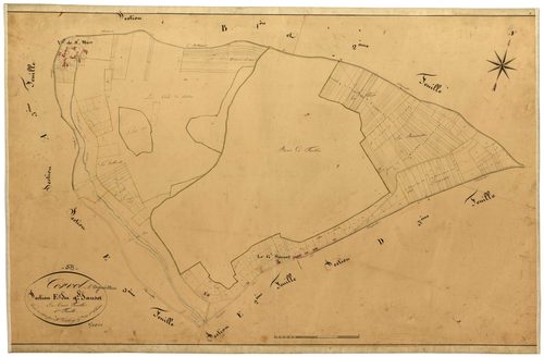 Corvol-l'Orgueilleux, cadastre ancien : plan parcellaire de la section E dite du Grand Sauset, feuille 1