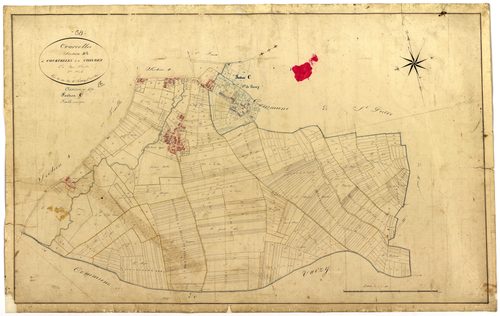 Courcelles, cadastre ancien : plan parcellaire de la section B dite de Courcelles et de Chivres, feuille 2