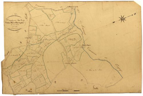 Dampierre-sous-Bouhy, cadastre ancien : plan parcellaire de la section B dite du Petit Angelier, feuille 1