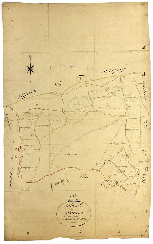 Diennes-Aubigny, cadastre ancien : plan parcellaire de la section C dite des Blains, feuille 3