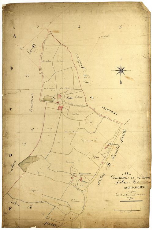 Diennes-Aubigny, cadastre ancien : plan parcellaire de la section A dite de Moncenaux, feuille 1