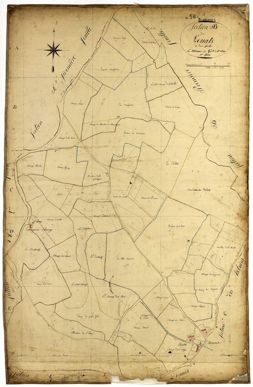 Diennes-Aubigny, cadastre ancien : plan parcellaire de la section B dite des Louats, feuille 2