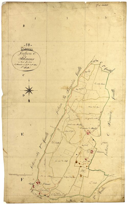 Diennes-Aubigny, cadastre ancien : plan parcellaire de la section C dite des Blains, feuille 2