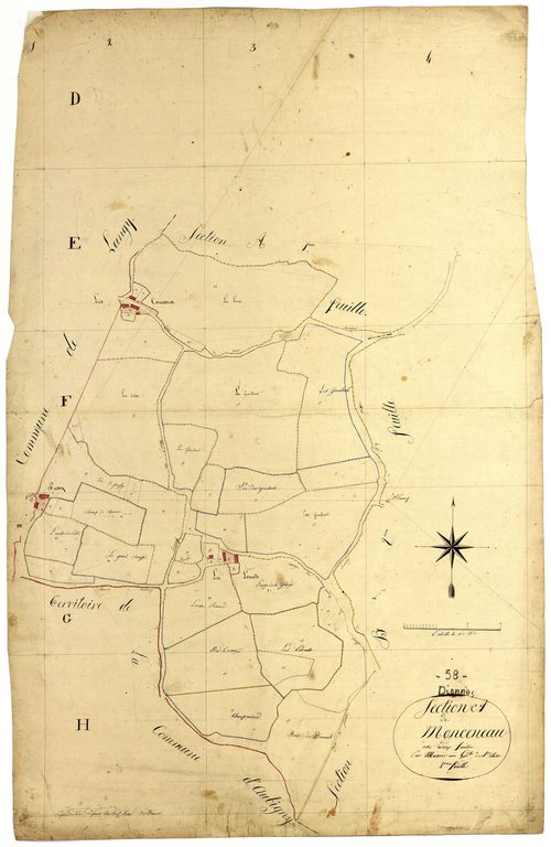 Diennes-Aubigny, cadastre ancien : plan parcellaire de la section A dite de Monceneau, feuille 2