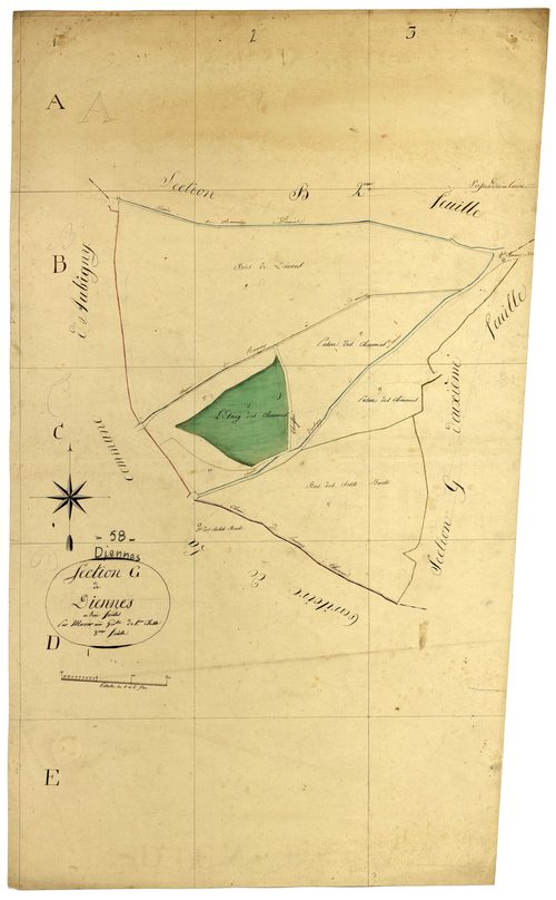 Diennes-Aubigny, cadastre ancien : plan parcellaire de la section G dite de Diennes, feuille 3