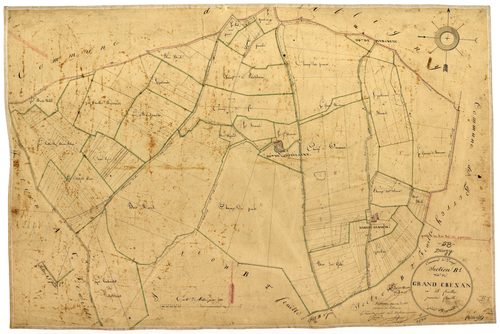 Donzy, cadastre ancien : plan parcellaire de la section B dite du Grand Crezan, feuille 1