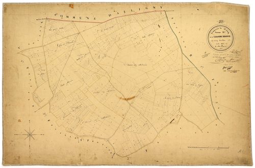 Donzy, cadastre ancien : plan parcellaire de la section A dite de la Grande Brosse, feuille 1