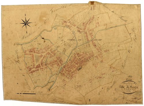 Donzy, cadastre ancien : plan parcellaire de la section F dite de la Ville, feuille 1