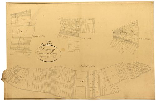 Dornecy, cadastre ancien : plan parcellaire de la section C dite du Bourg, feuilles 1 et 2, développement
