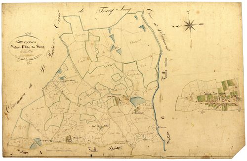 Dornes, cadastre ancien : plan parcellaire de la section D dite du Bourg