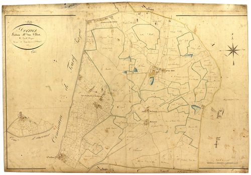 Dornes, cadastre ancien : plan parcellaire de la section B dite des Velins