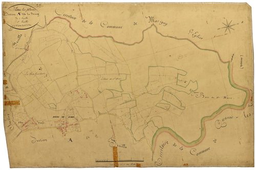 Dun-les-Places, cadastre ancien : plan parcellaire de la section A dite du Bourg, feuille 1
