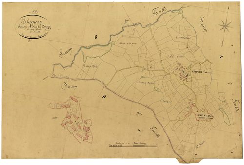 Empury, cadastre ancien : plan parcellaire de la section A dite du Bourg, feuille 5