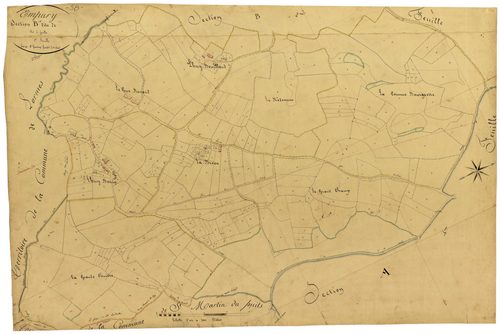 Empury, cadastre ancien : plan parcellaire de la section B dite de Neuchaise, feuille 1