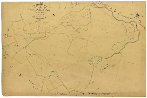 Empury, cadastre ancien : plan parcellaire de la section A dite du Bourg, feuille 1