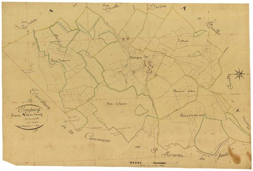 Empury, cadastre ancien : plan parcellaire de la section A dite du Bourg, feuille 3