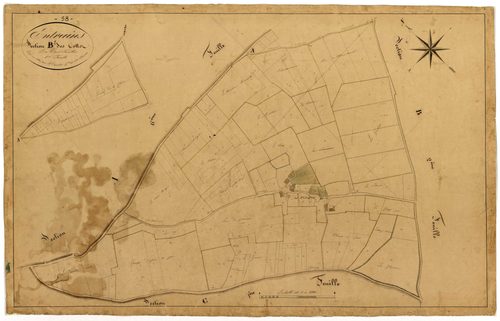 Entrains-sur-Nohain, cadastre ancien : plan parcellaire de la section B dite de Cottes, feuille 1