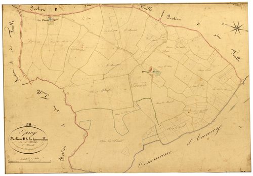 Epiry, cadastre ancien : plan parcellaire de la section B dite de la Grenouillère, feuille 1