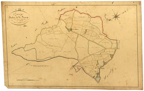 Epiry, cadastre ancien : plan parcellaire de la section A dite du Bourg, feuille 2