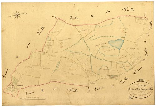 Epiry, cadastre ancien : plan parcellaire de la section B dite de la Grenouillère, feuille 2